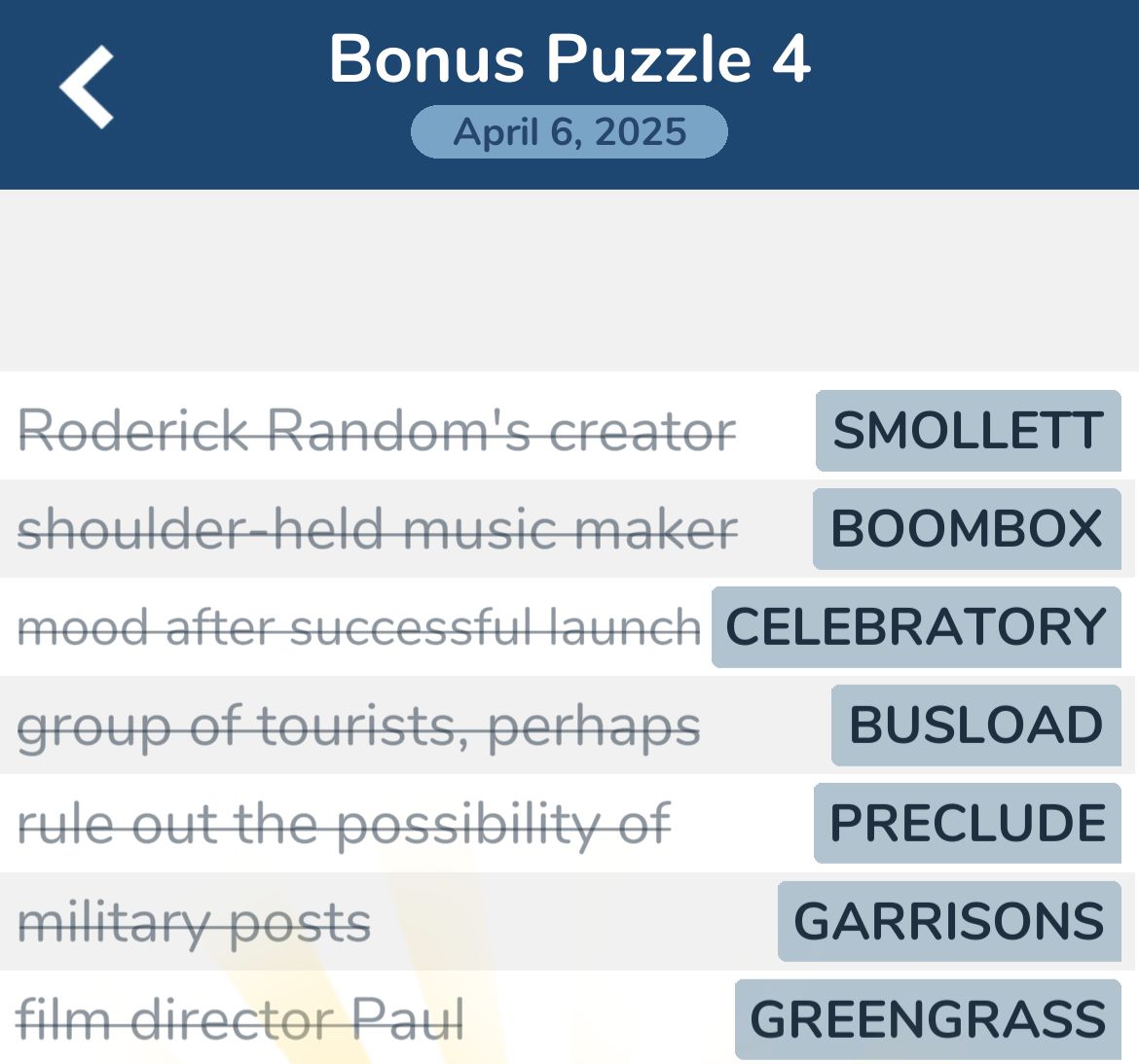 7 Little Words April 6 2025 Bonus 4