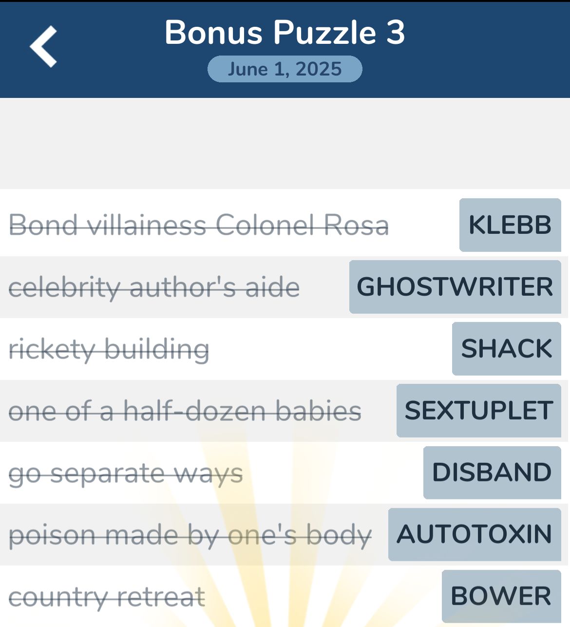 7 Little Words June 1 2025 Bonus 3