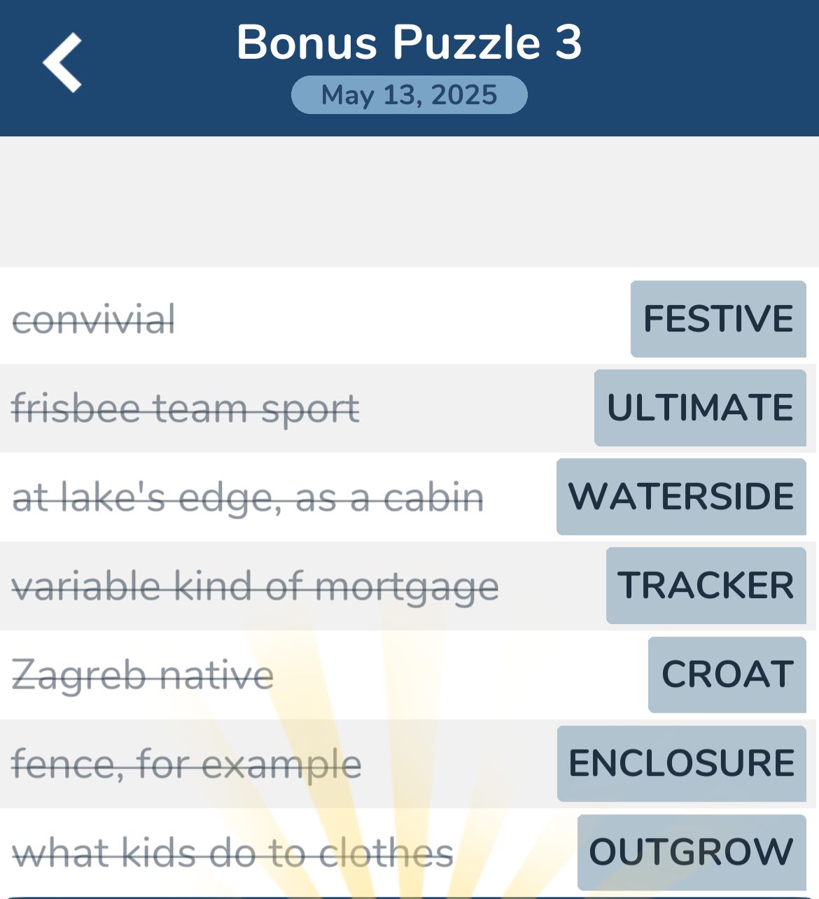 7 Little Words May 13 2025 Bonus 3