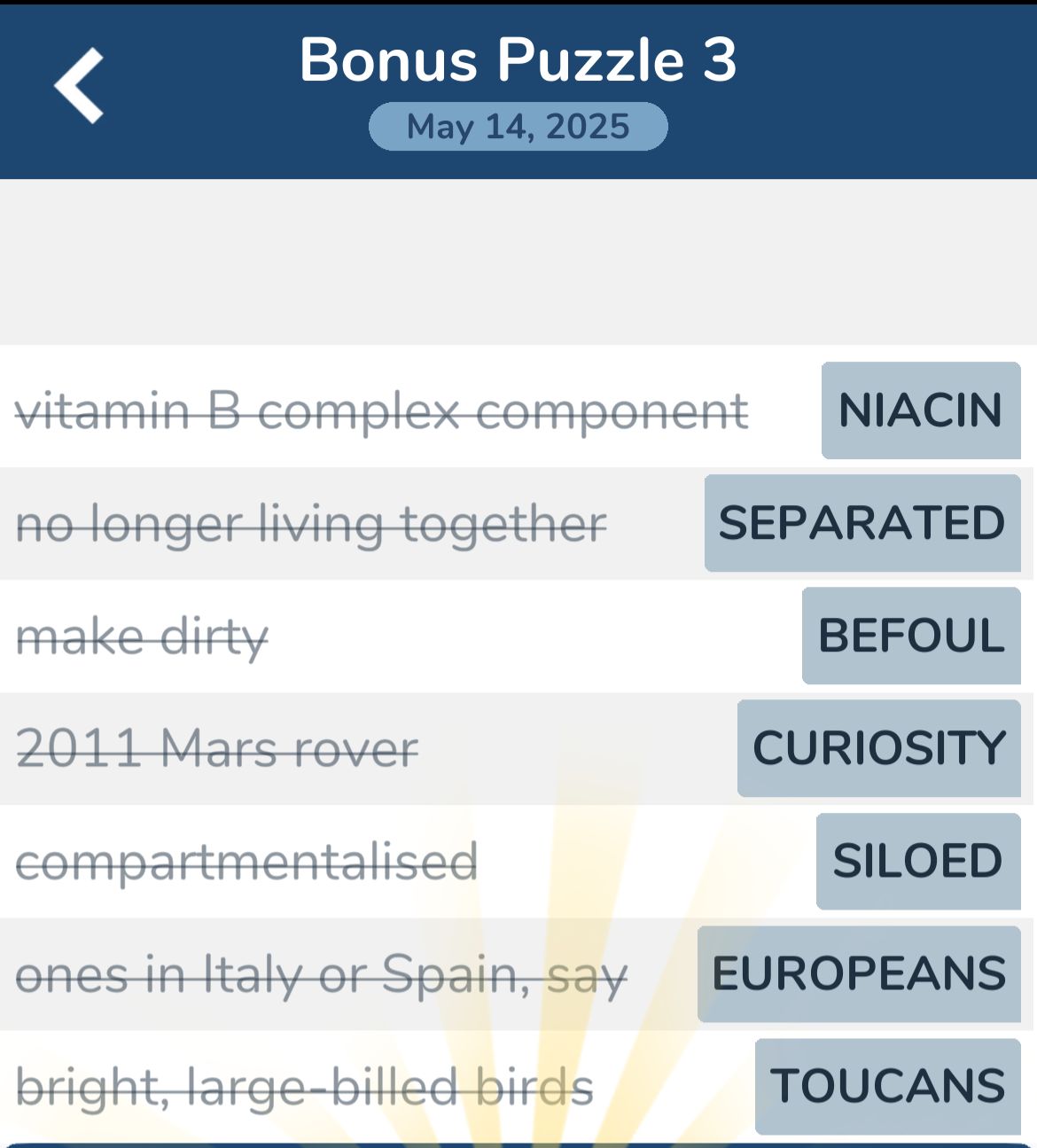 7 Little Words May 14 2025 Bonus 3