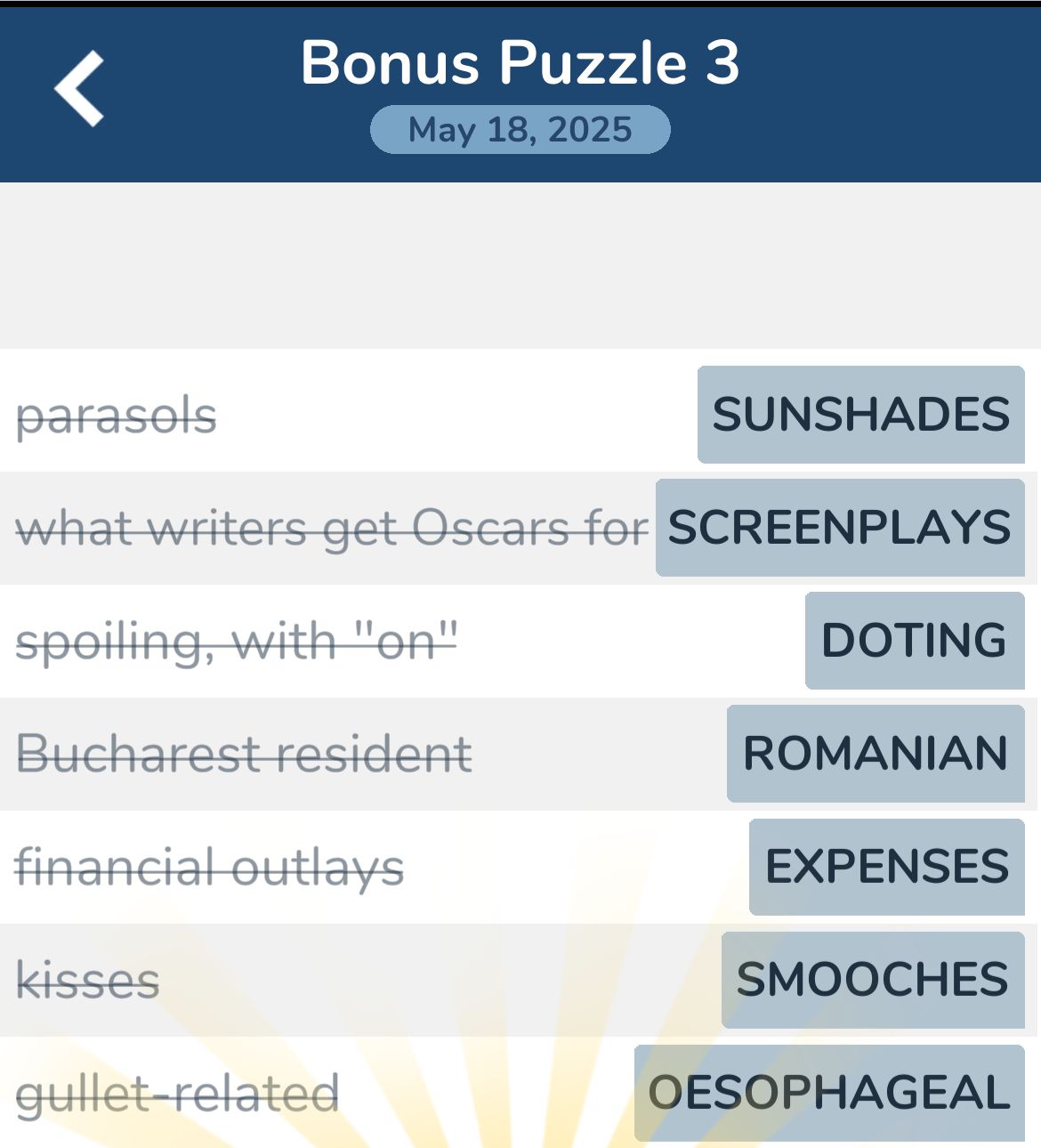 7 Little Words May 18 2025 Bonus 3