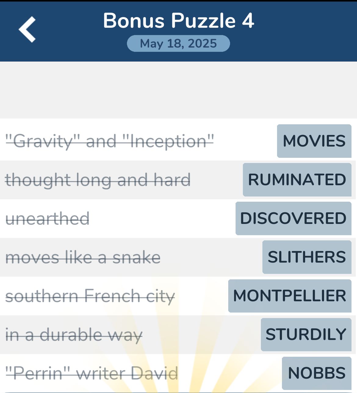 7 Little Words May 18 2025 Bonus 4