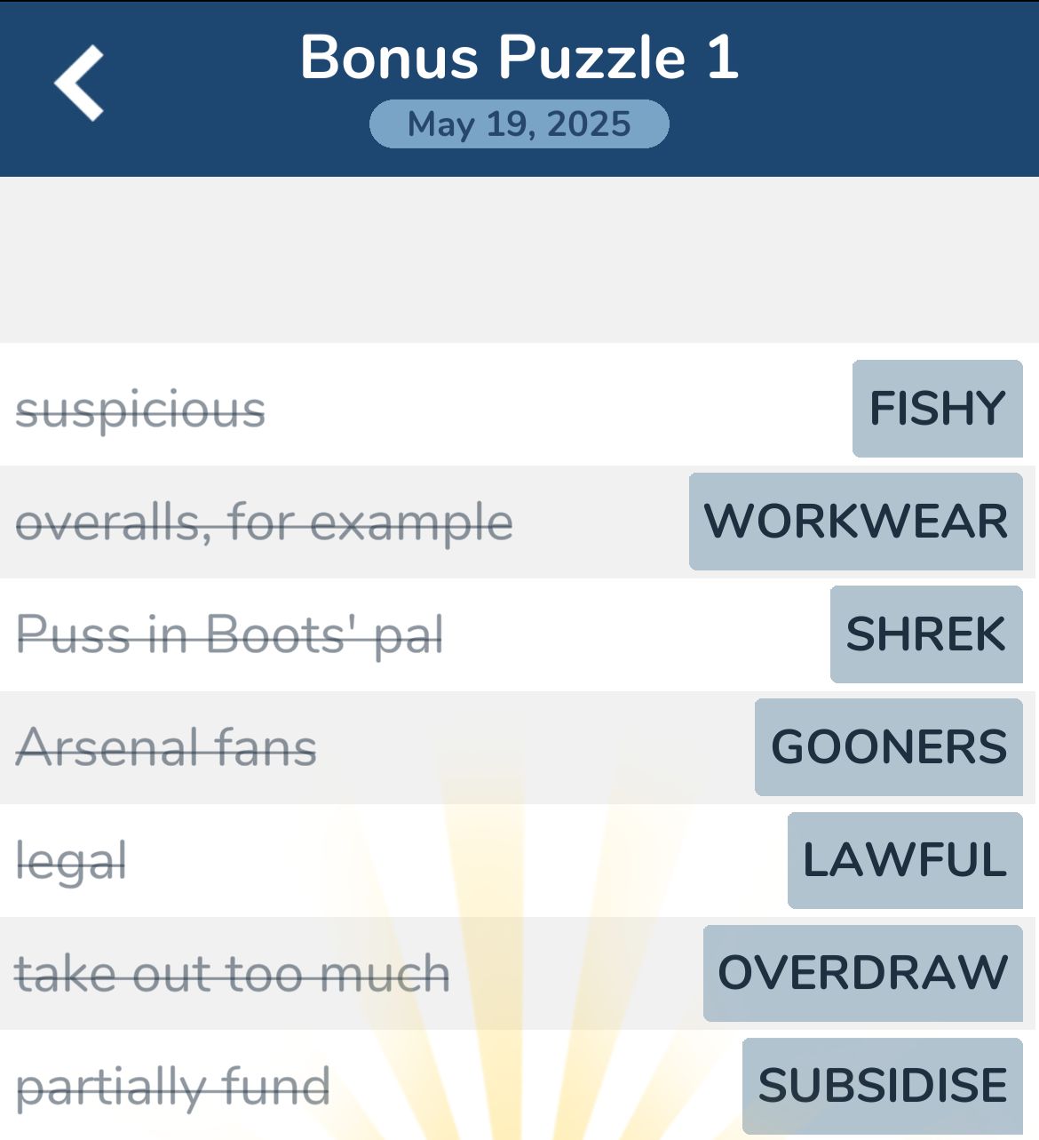 7 Little Words May 19 2025 Bonus 1