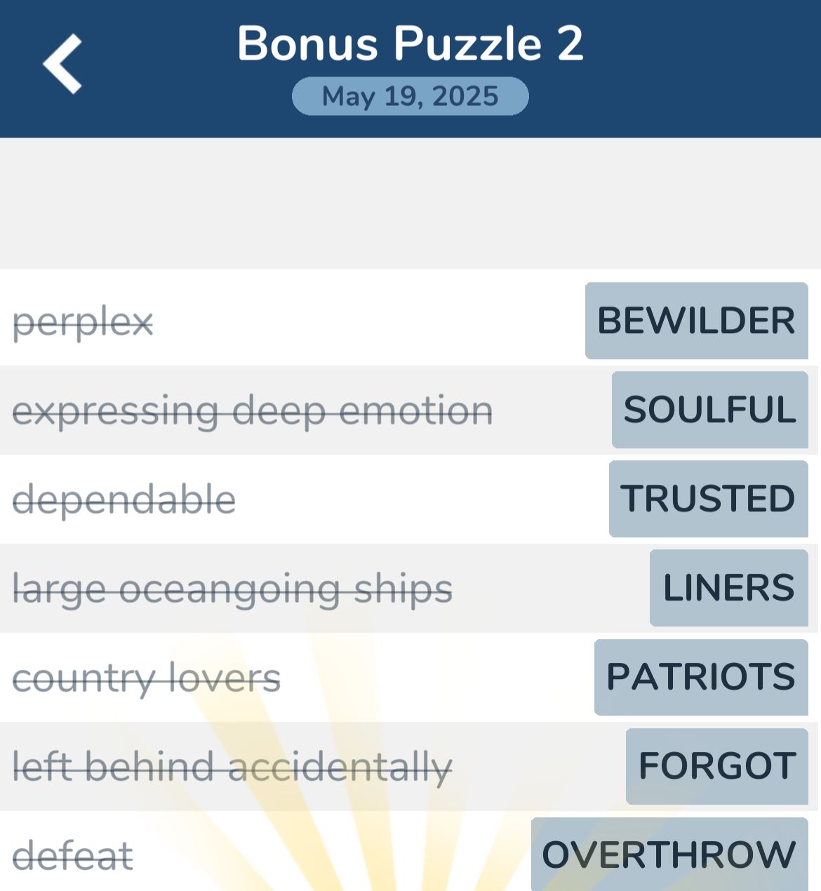 7 Little Words May 19 2025 Bonus 2