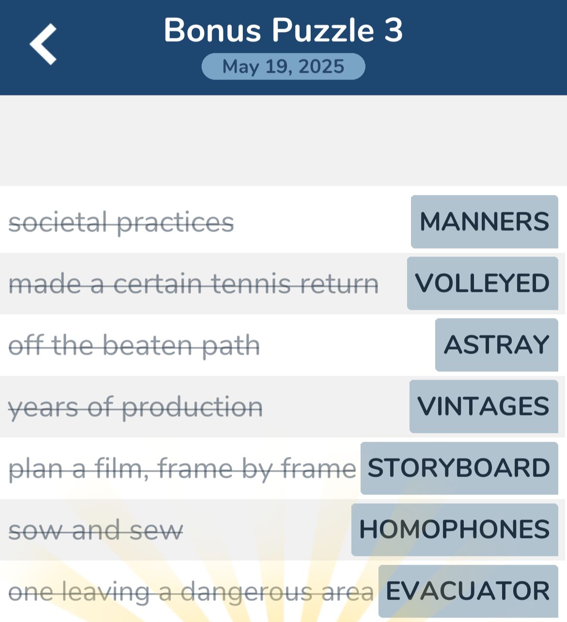 7 Little Words May 19 2025 Bonus 3