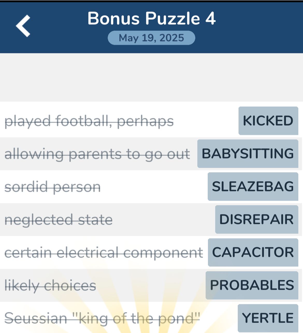 7 Little Words May 19 2025 Bonus 4
