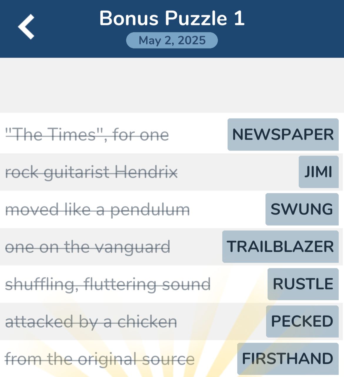 7 Little Words May 2 2025 Bonus 1