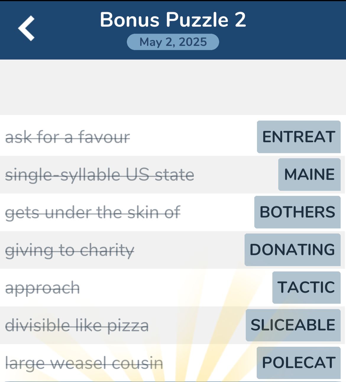 7 Little Words May 2 2025 Bonus 2