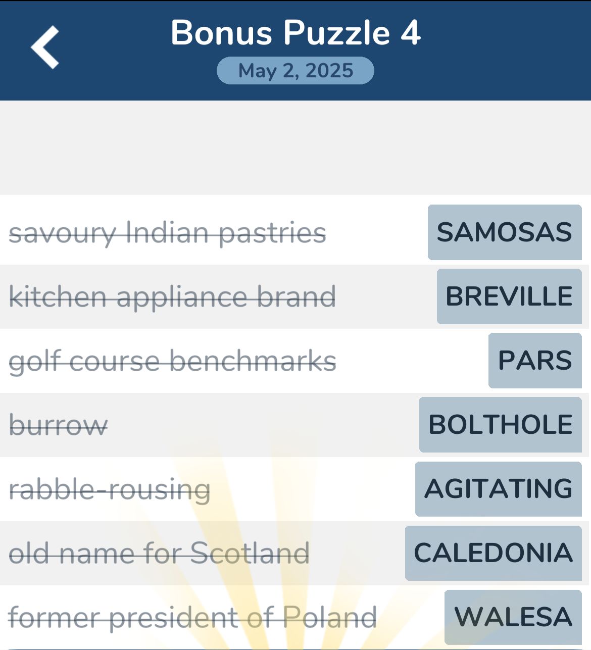 7 Little Words May 2 2025 Bonus 4