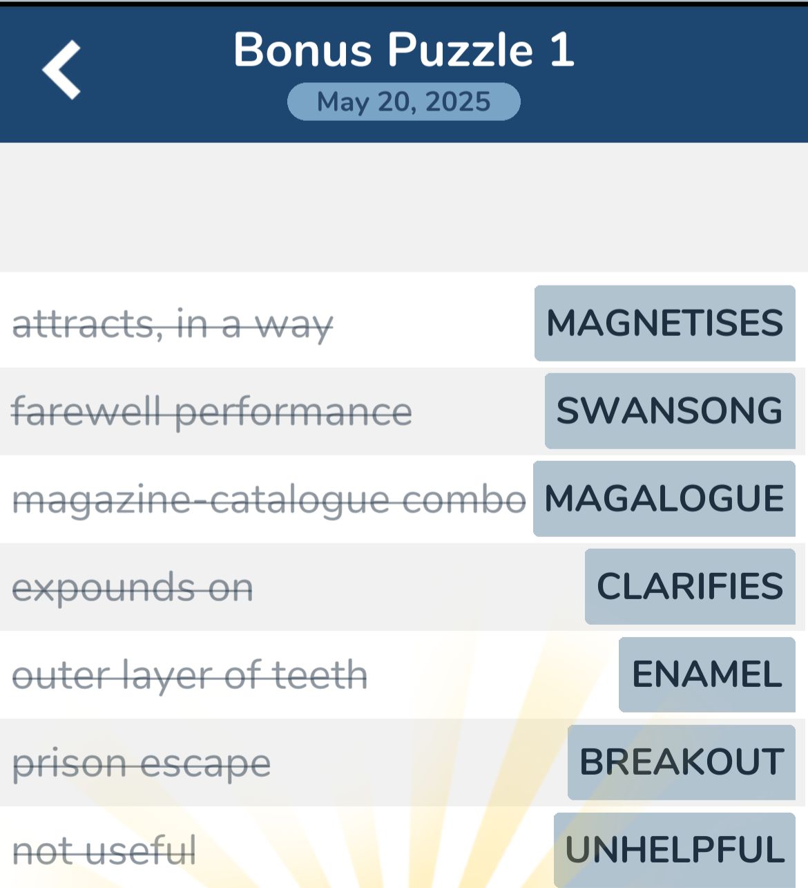 7 Little Words May 20 2025 Bonus 1