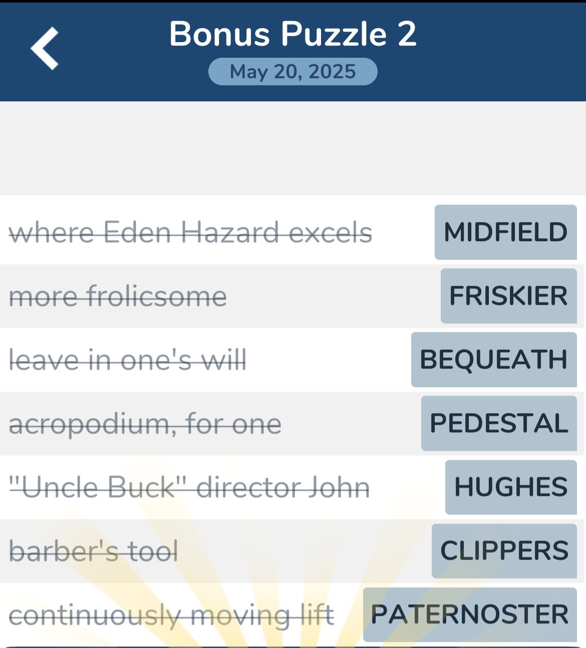 7 Little Words May 20 2025 Bonus 2