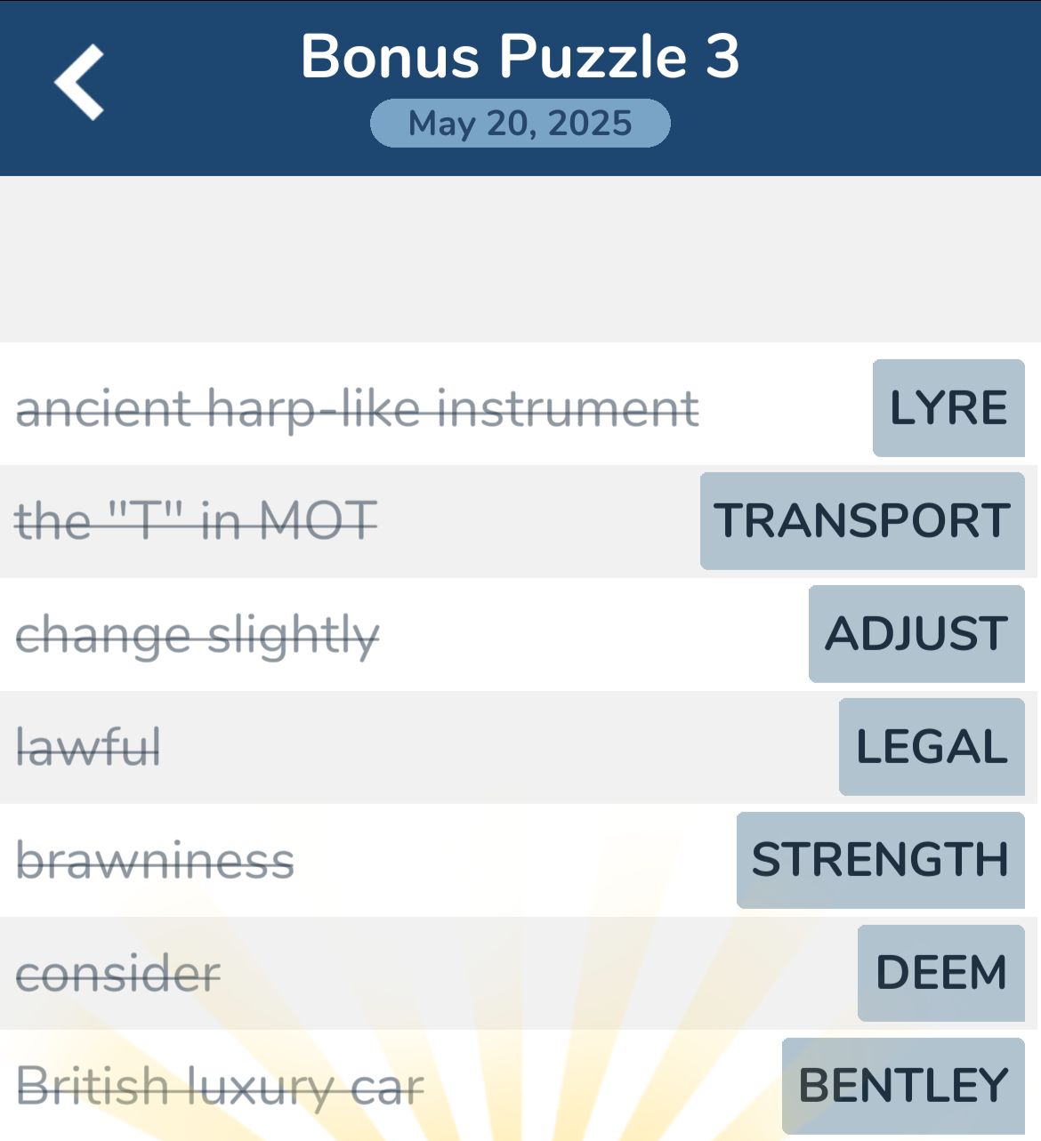7 Little Words May 20 2025 Bonus 3