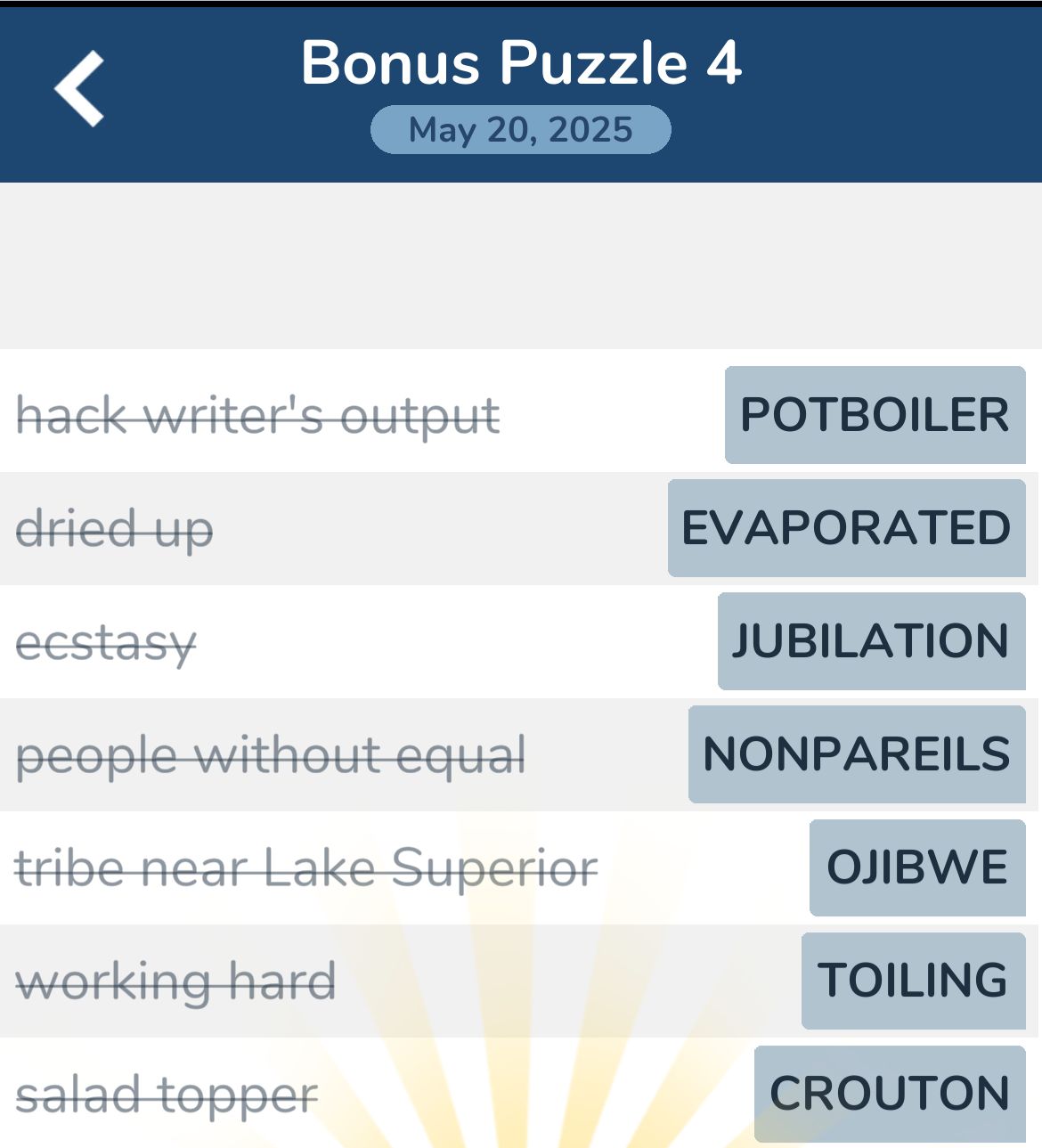 7 Little Words May 20 2025 Bonus 4