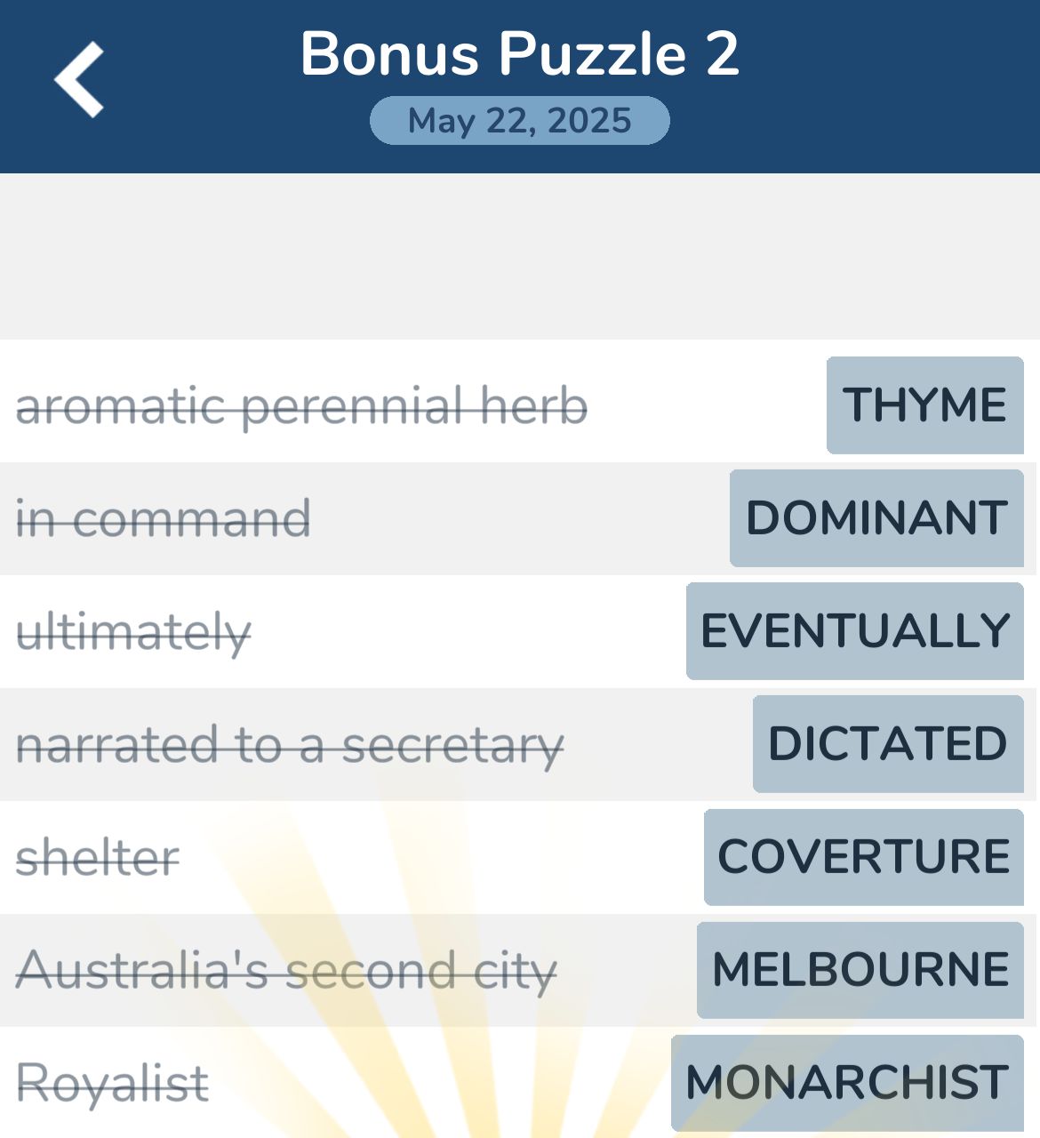 7 Little Words May 22 2025 Bonus 2