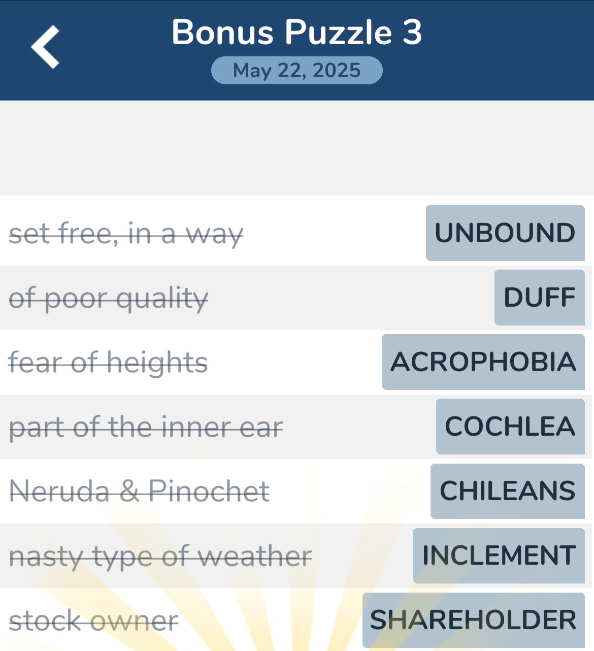 7 Little Words May 22 2025 Bonus 3