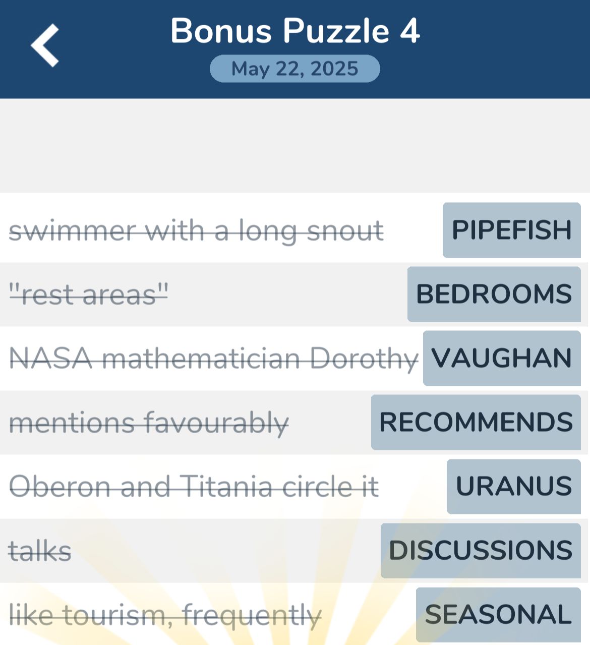 7 Little Words May 22 2025 Bonus 4