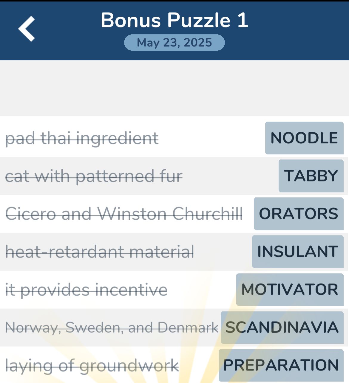 7 Little Words May 23 2025 Bonus 1