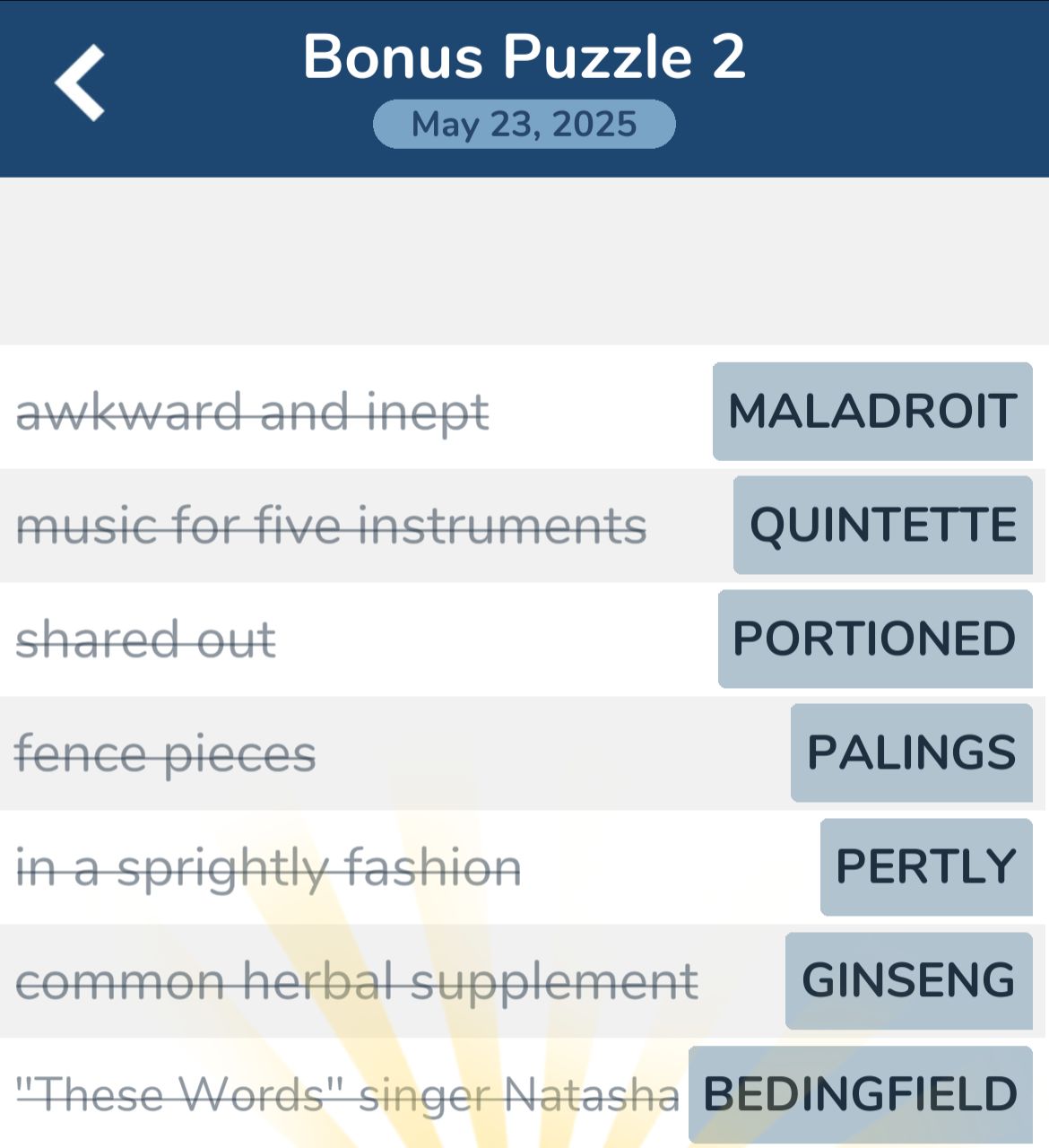 7 Little Words May 23 2025 Bonus 2