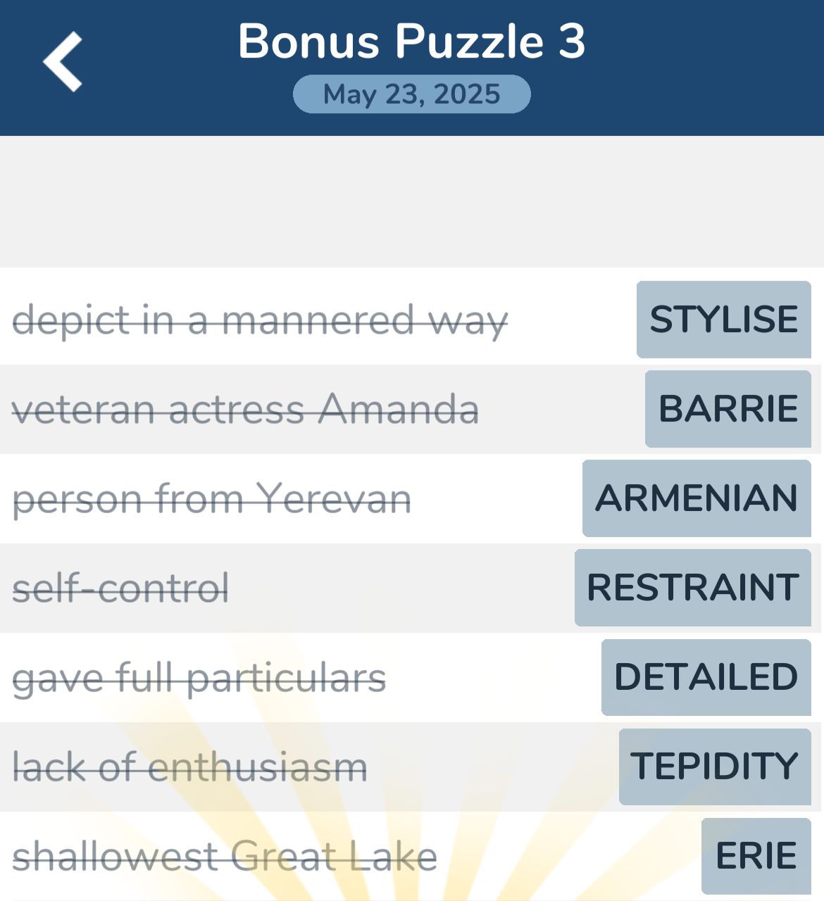 7 Little Words May 23 2025 Bonus 3