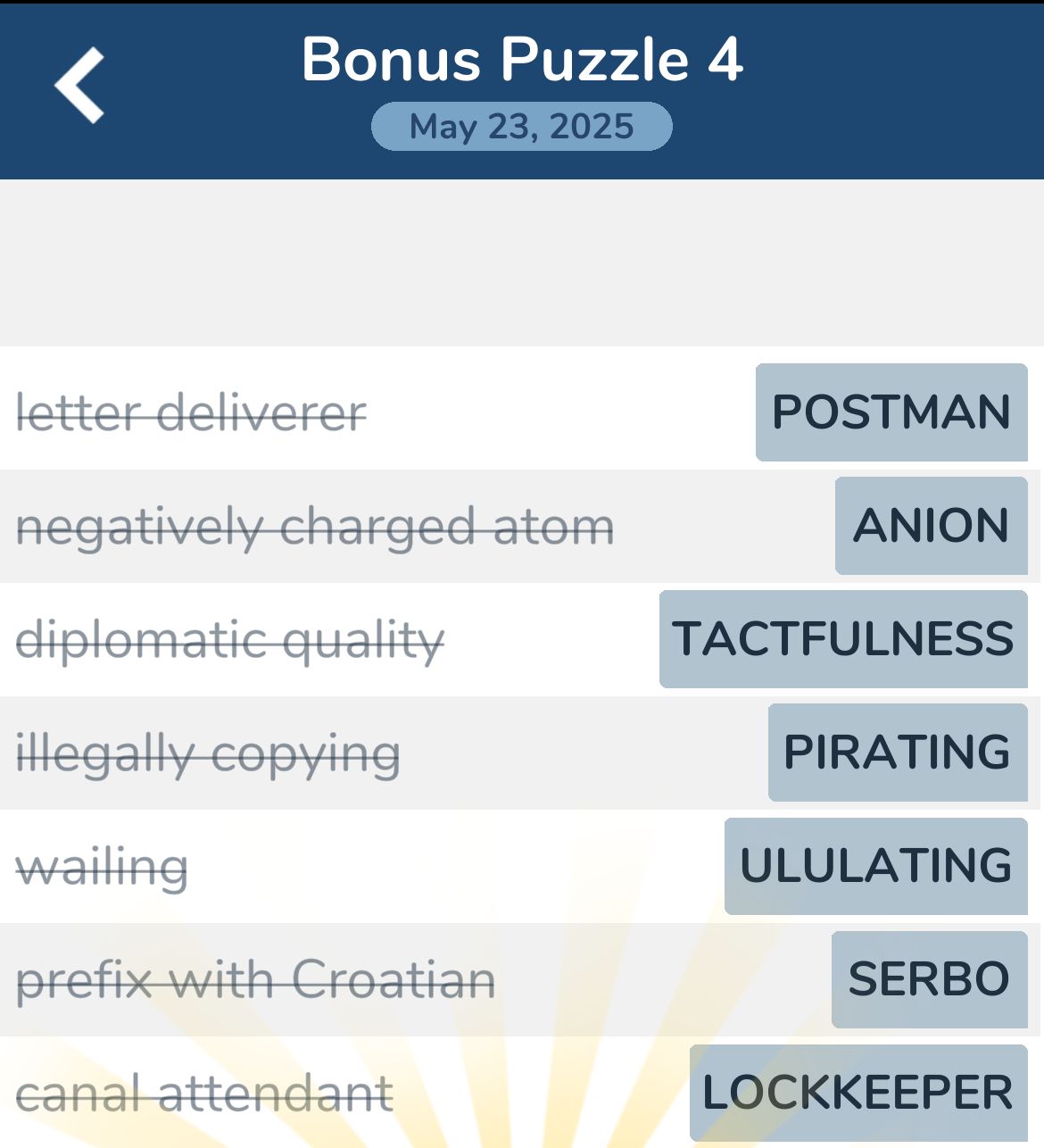 7 Little Words May 23 2025 Bonus 4