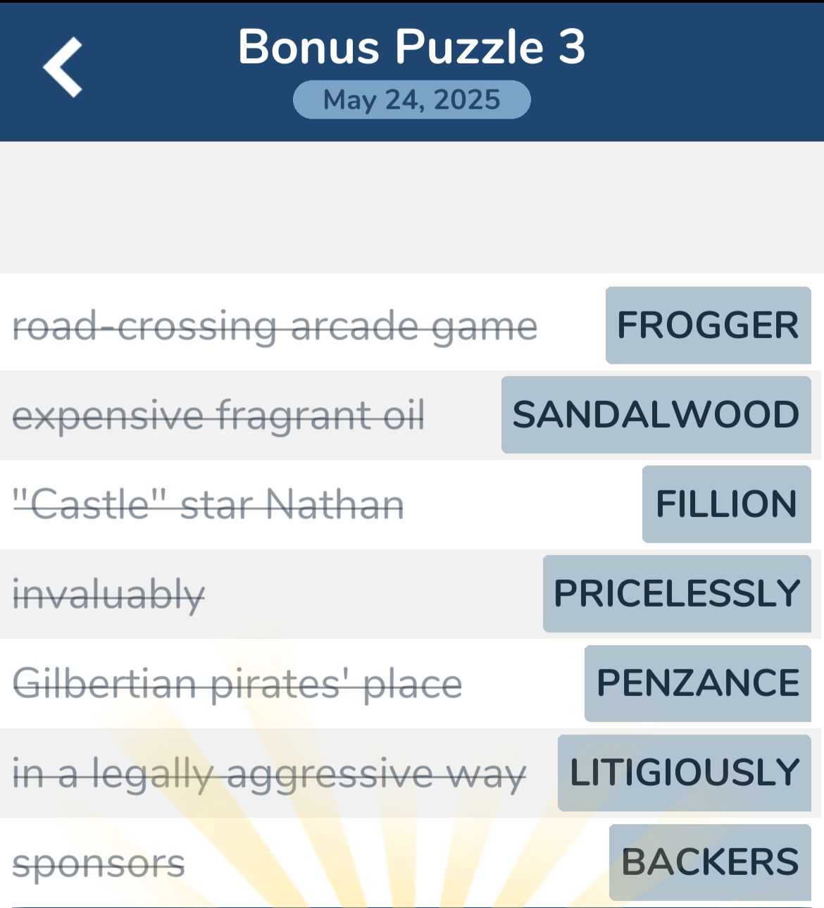 7 Little Words May 24 2025 Bonus 3