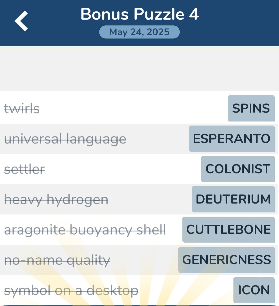 7 Little Words May 24 2025 Bonus 4