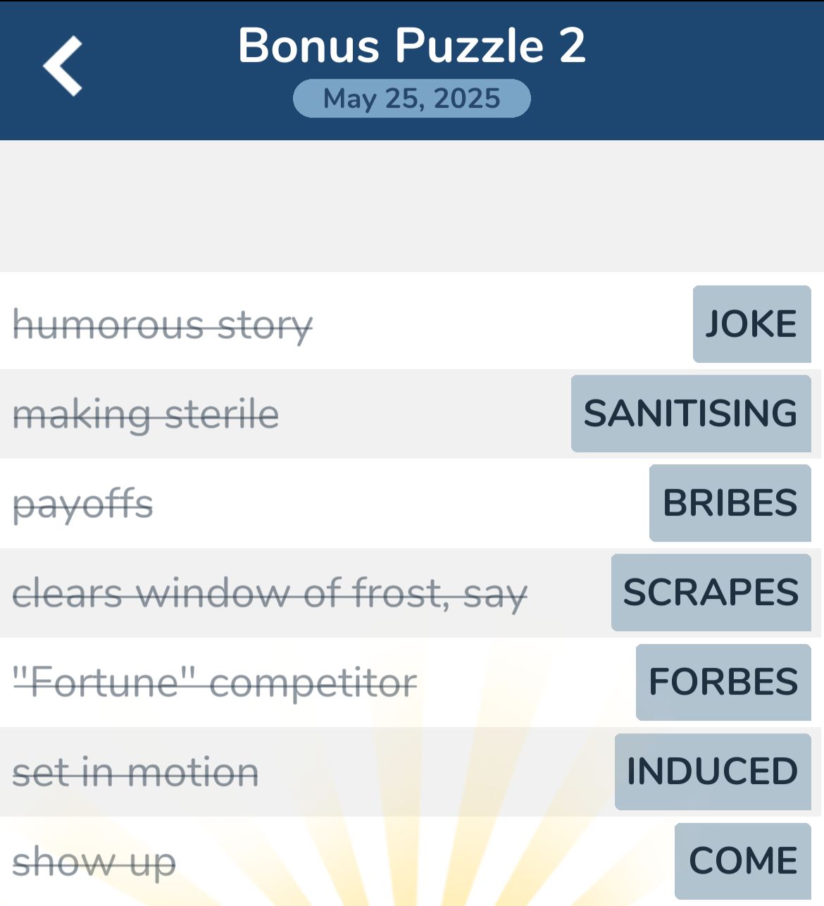 7 Little Words May 25 2025 Bonus 2