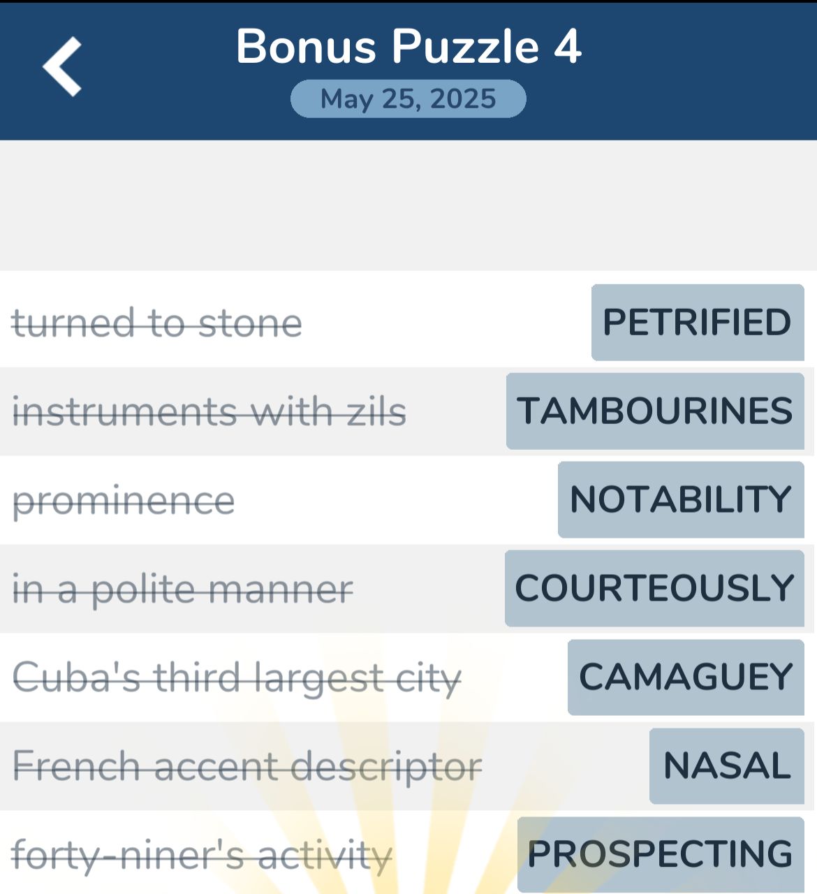 7 Little Words May 25 2025 Bonus 4