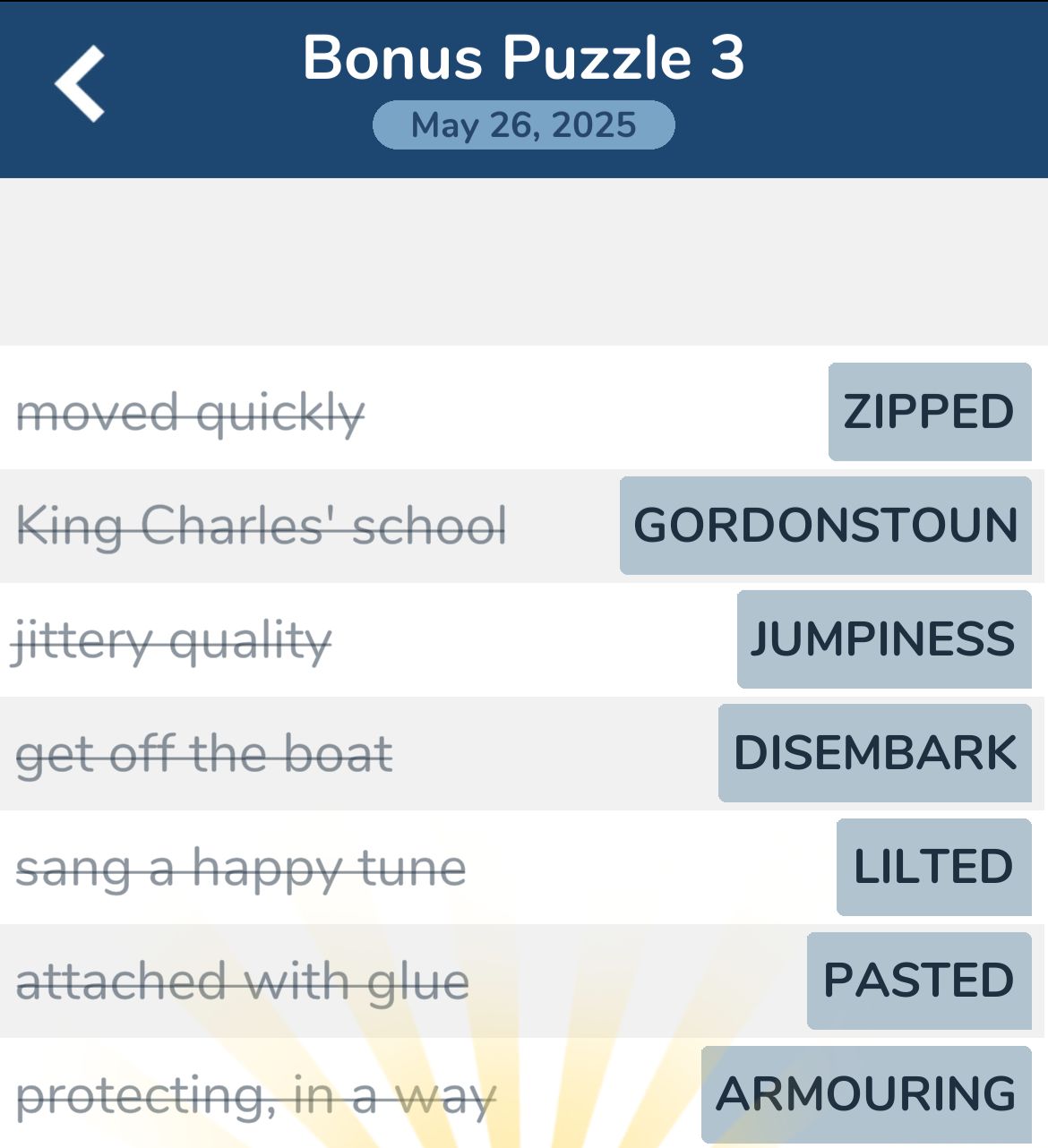 7 Little Words May 26 2025 Bonus 3