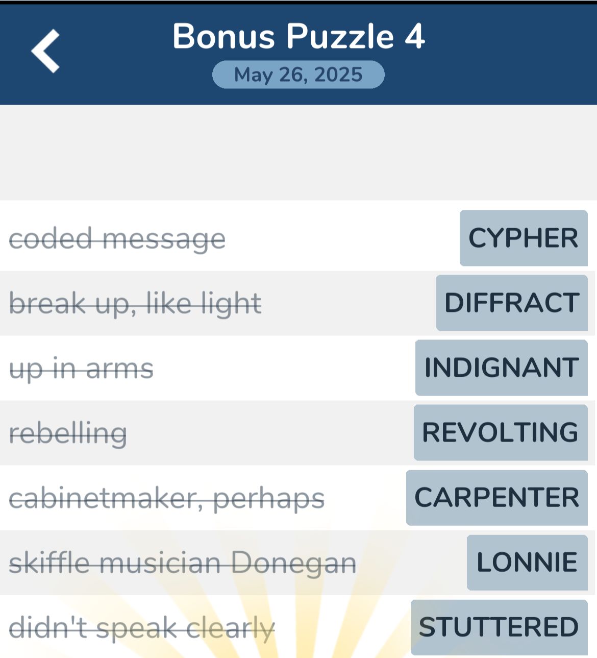 7 Little Words May 26 2025 Bonus 4