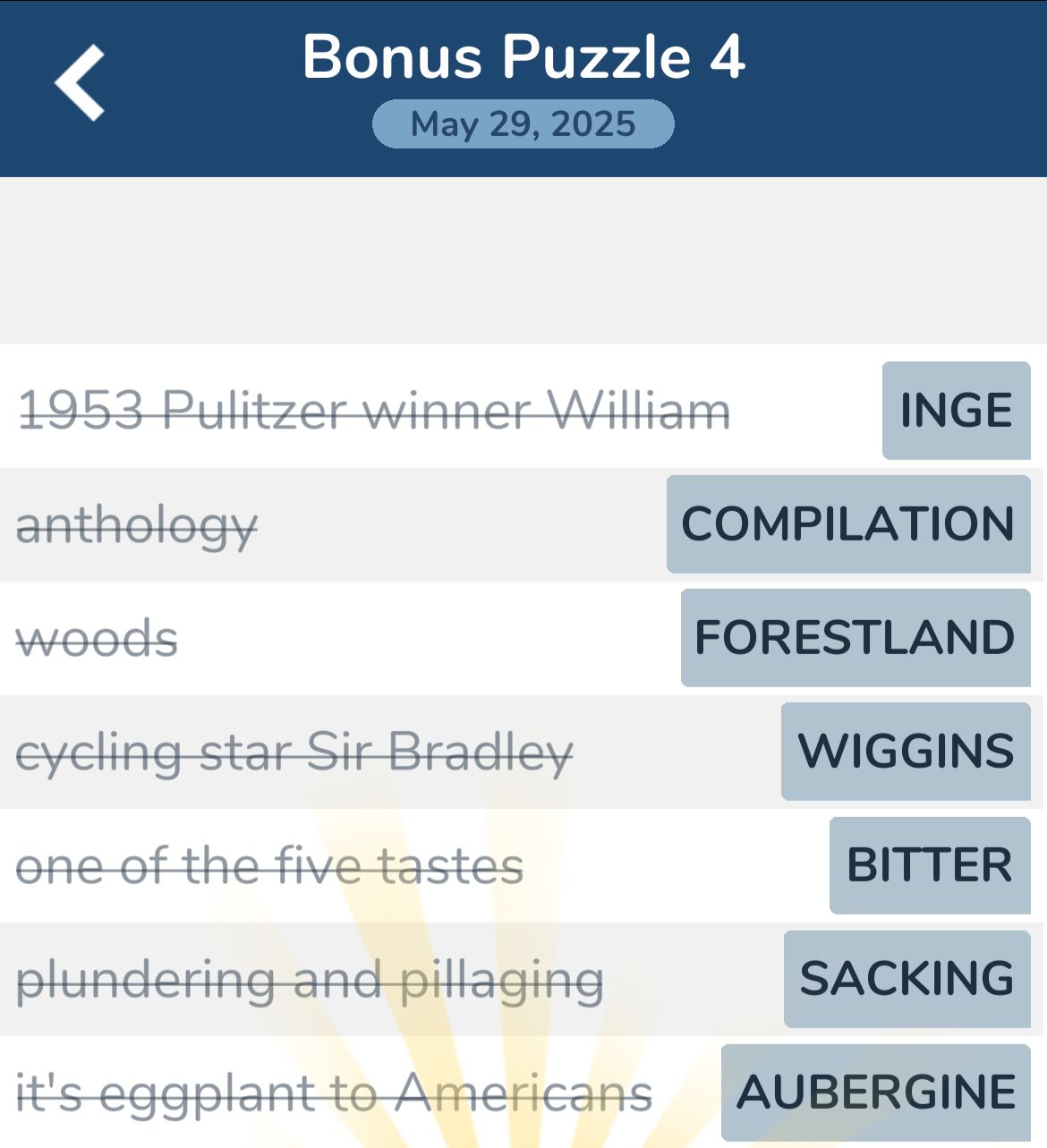 7 Little Words May 29 2025 Bonus 4