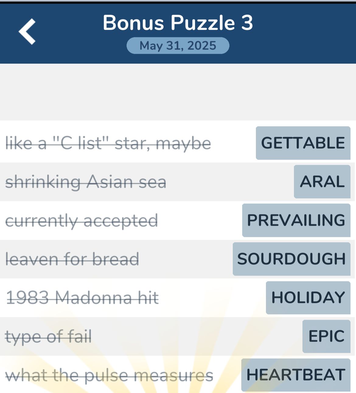 7 Little Words May 31 2025 Bonus 3