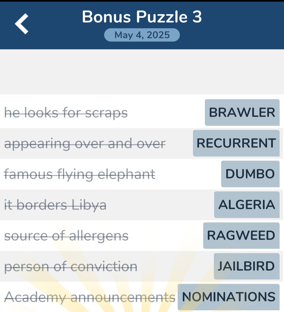 7 Little Words May 4 2025 Bonus 3