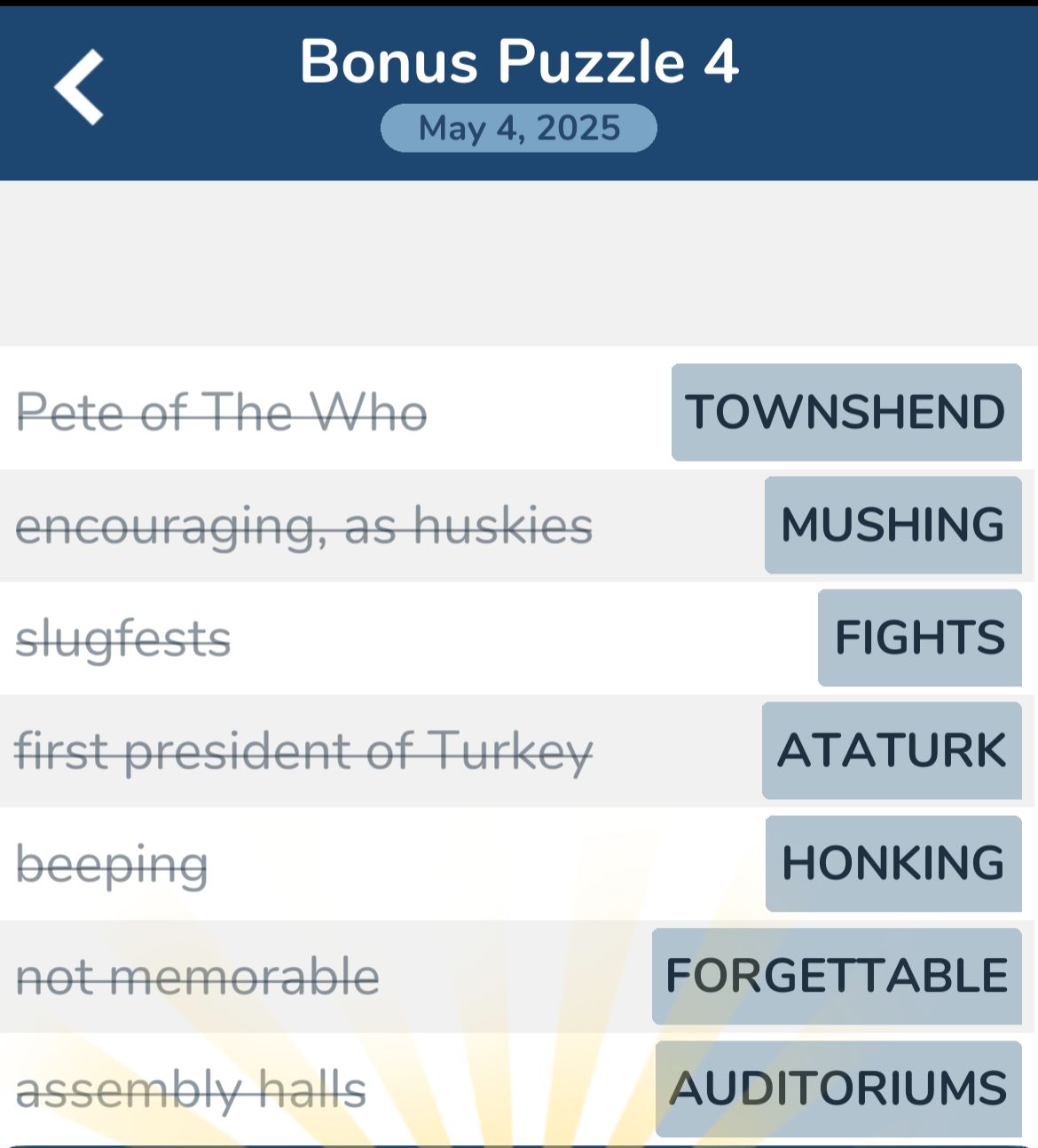 7 Little Words May 4 2025 Bonus 4