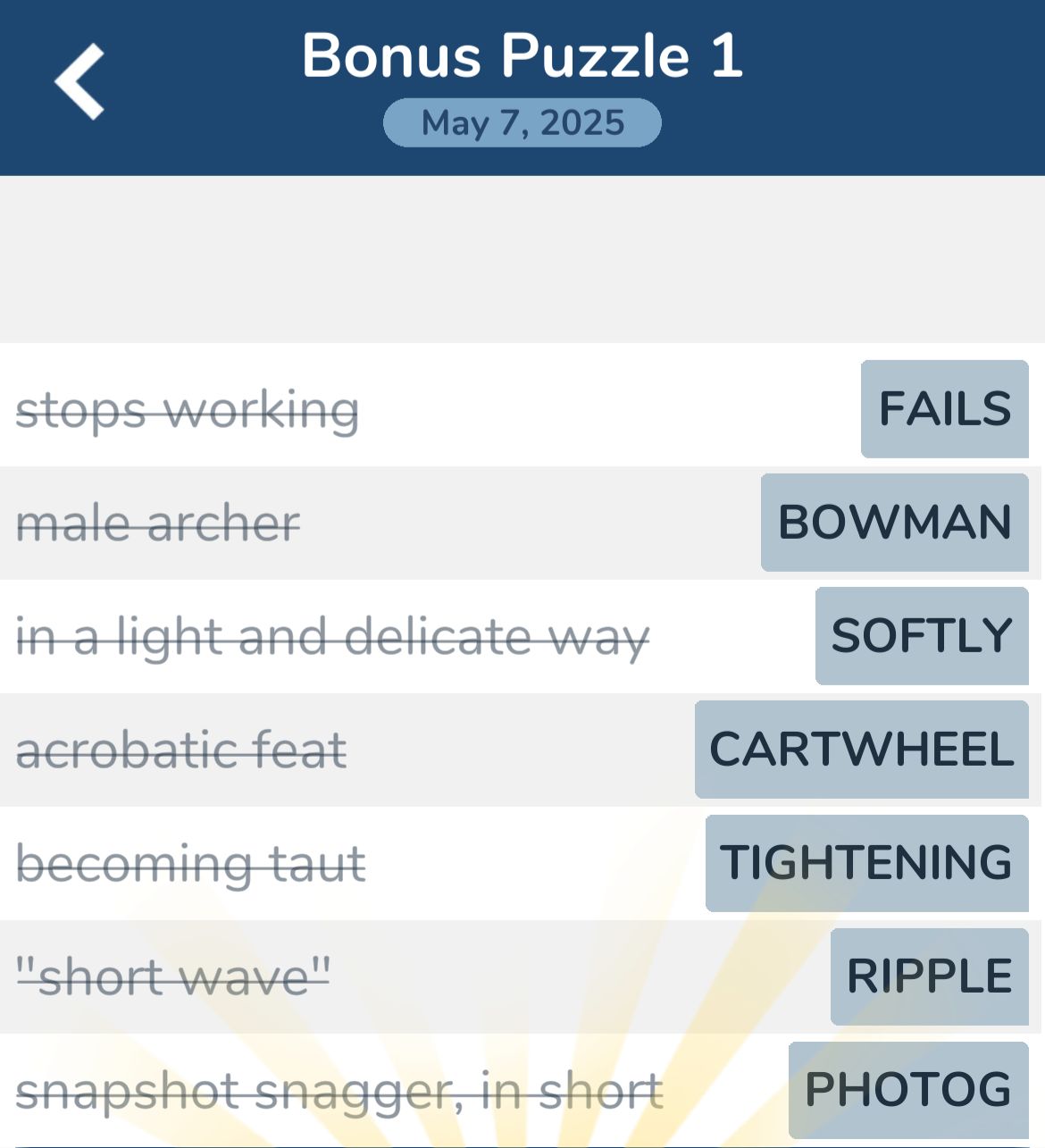7 Little Words May 7 2025 Bonus 1