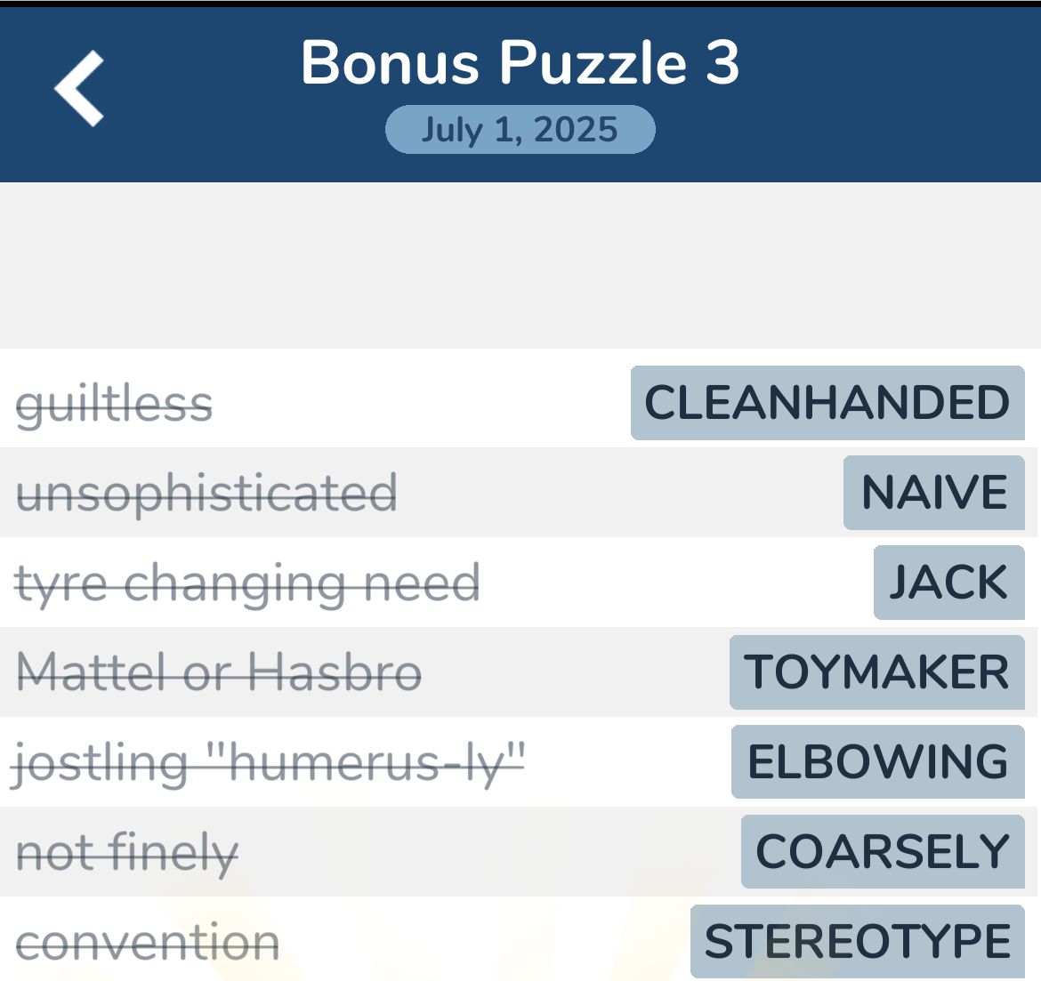 7 Little Words July 1 2025 Bonus 3