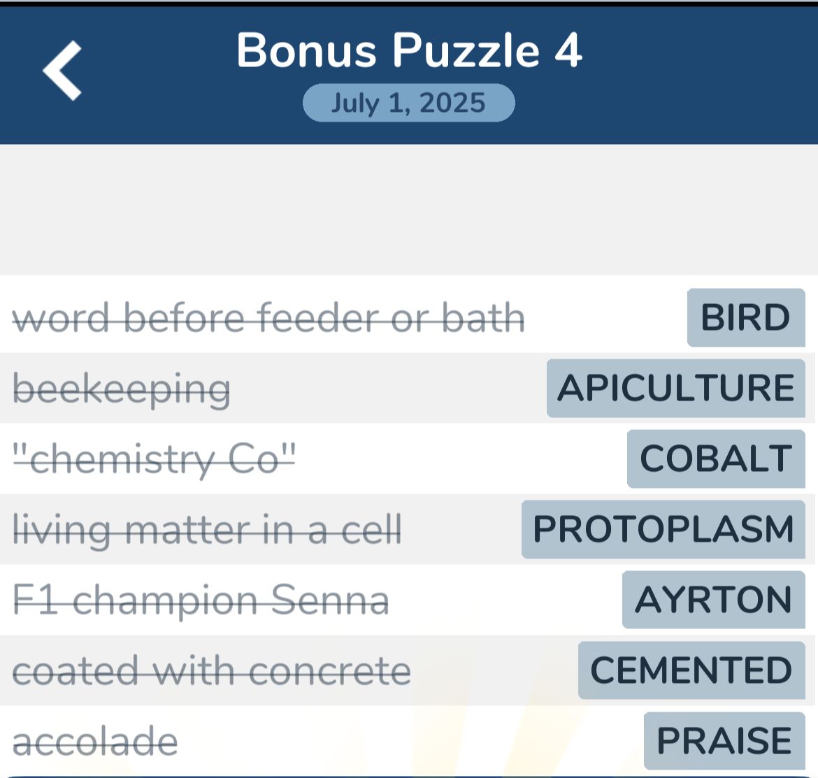 7 Little Words July 1 2025 Bonus 4