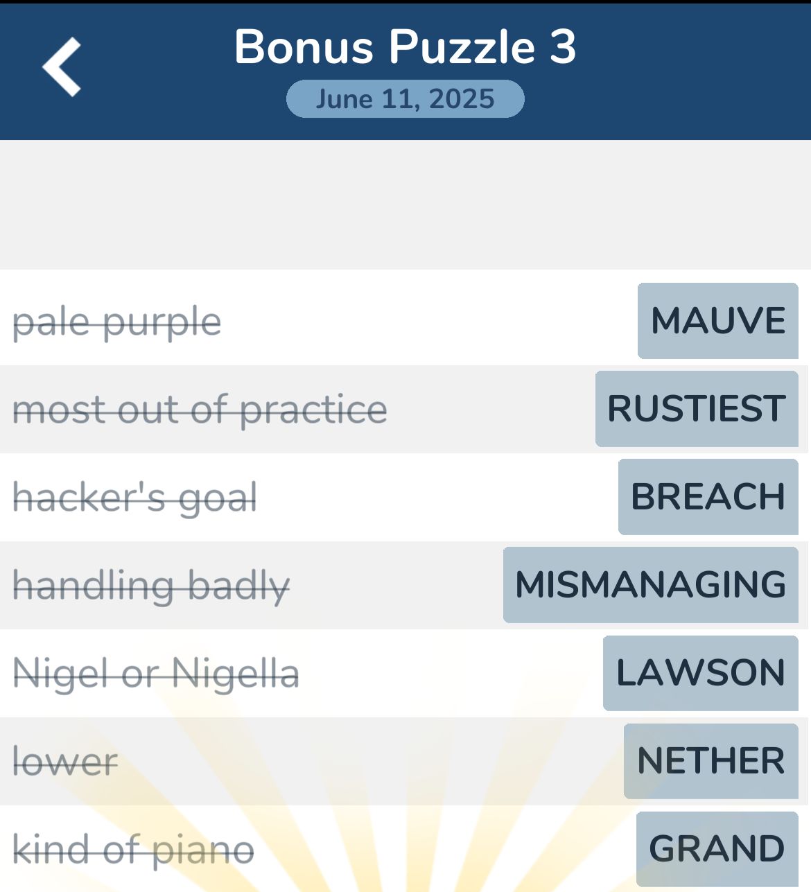 7 Little Words June 11 2025 Bonus 3