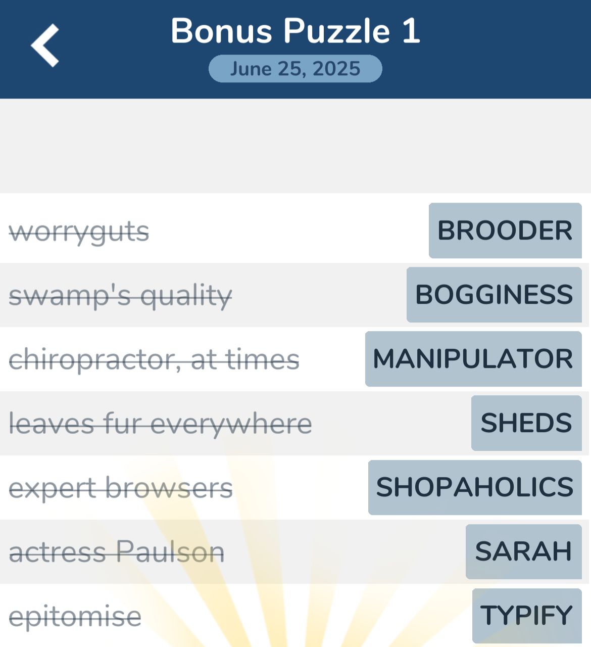 7 Little Words June 25 2025 Bonus 1