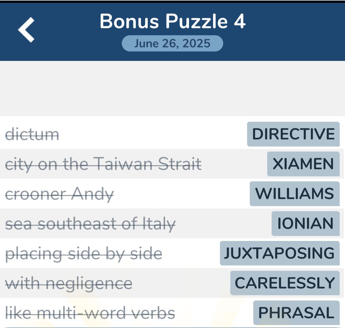7 Little Words June 26 2025 Bonus 4