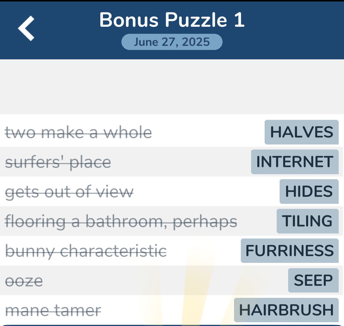 7 Little Words June 27 2025 Bonus 1