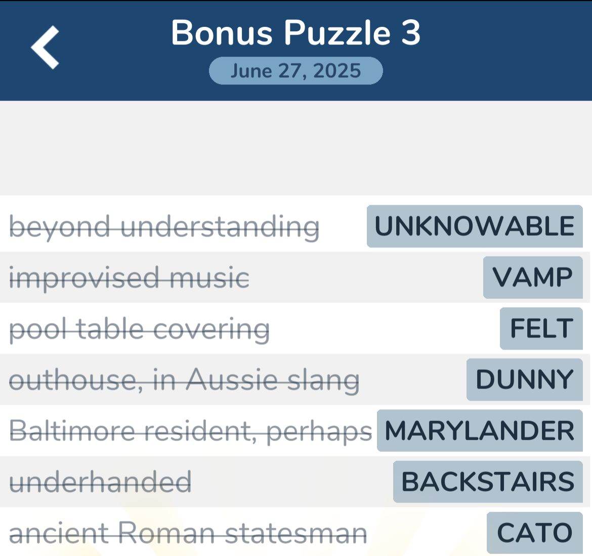 7 Little Words June 27 2025 Bonus 3