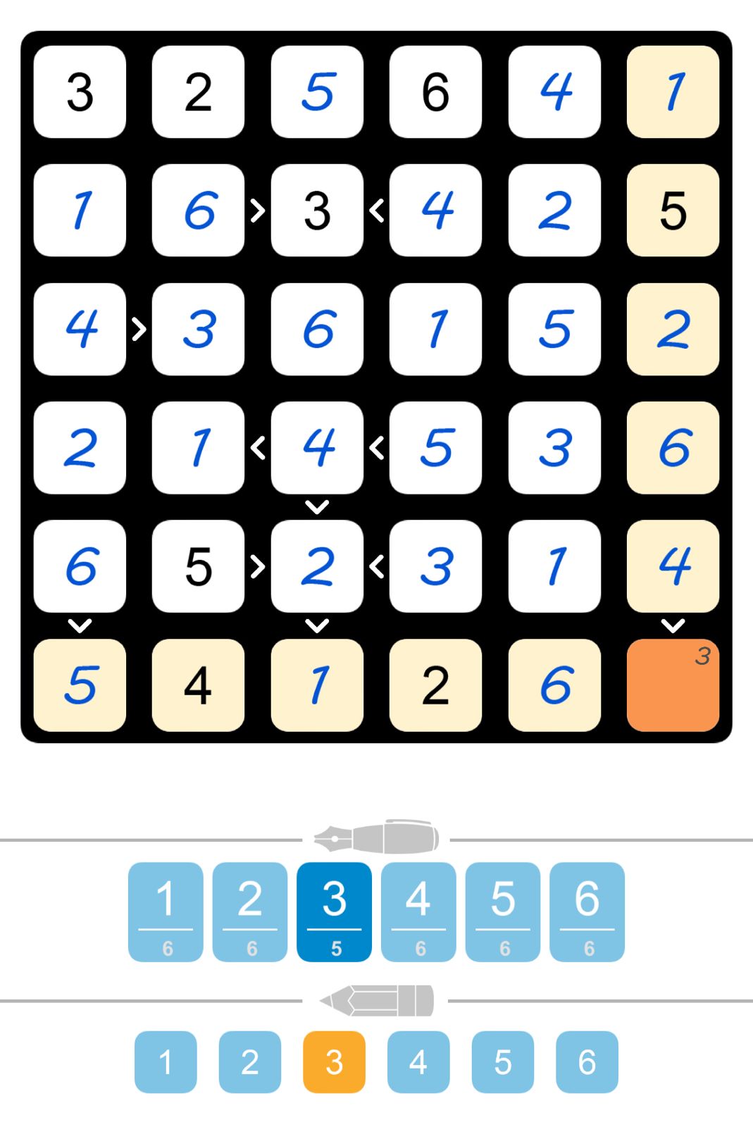 Puzzle Page Futoshiki June 21 2025
