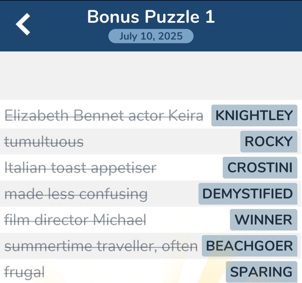 7 Little Words July 10 2025 Bonus 1