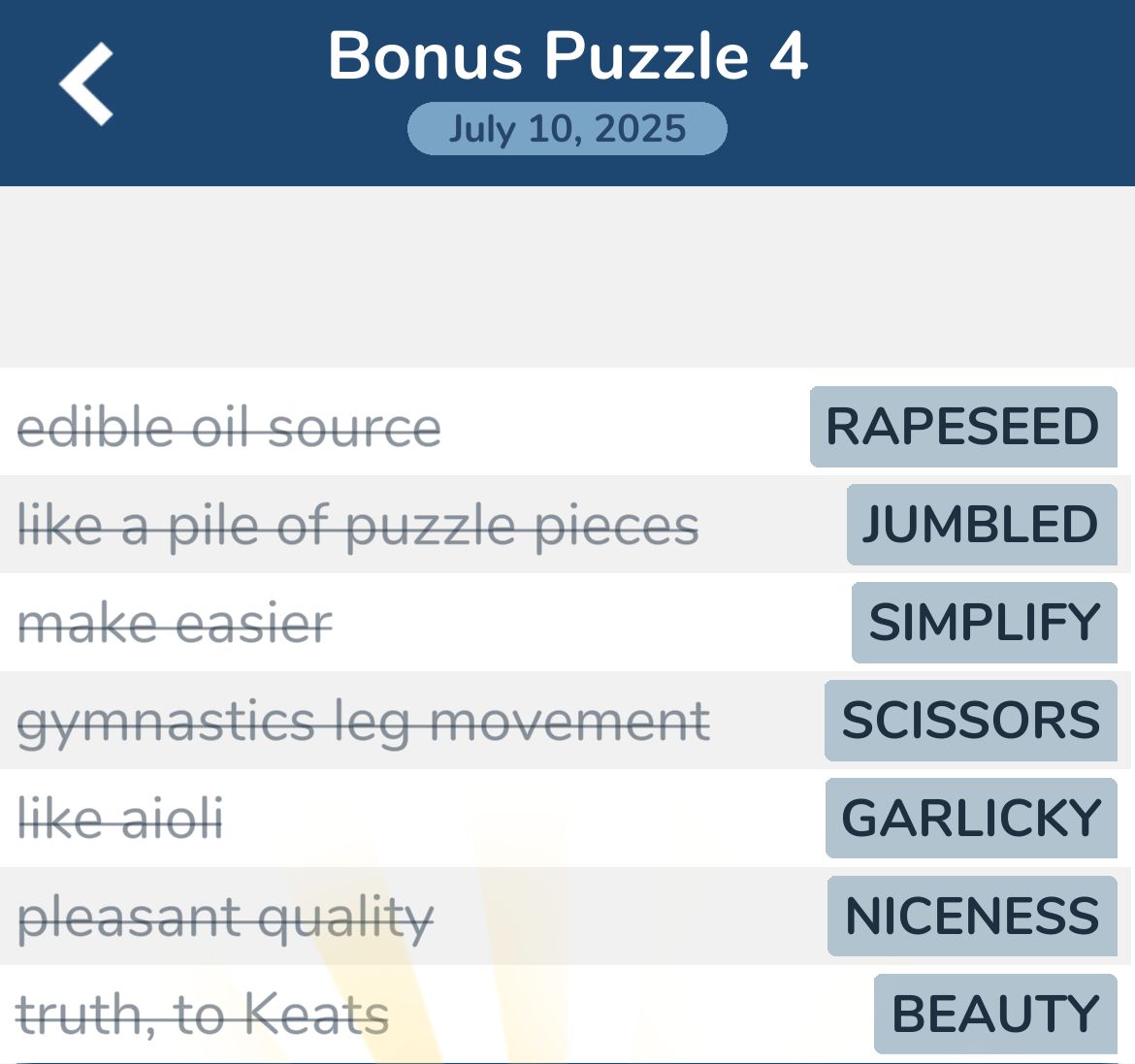 7 Little Words July 10 2025 Bonus 4