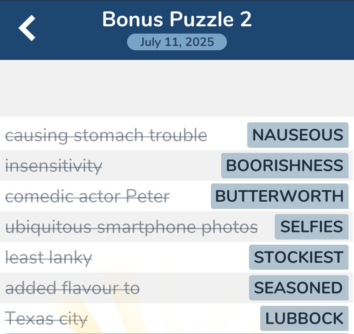 7 Little Words July 11 2025 Bonus 2