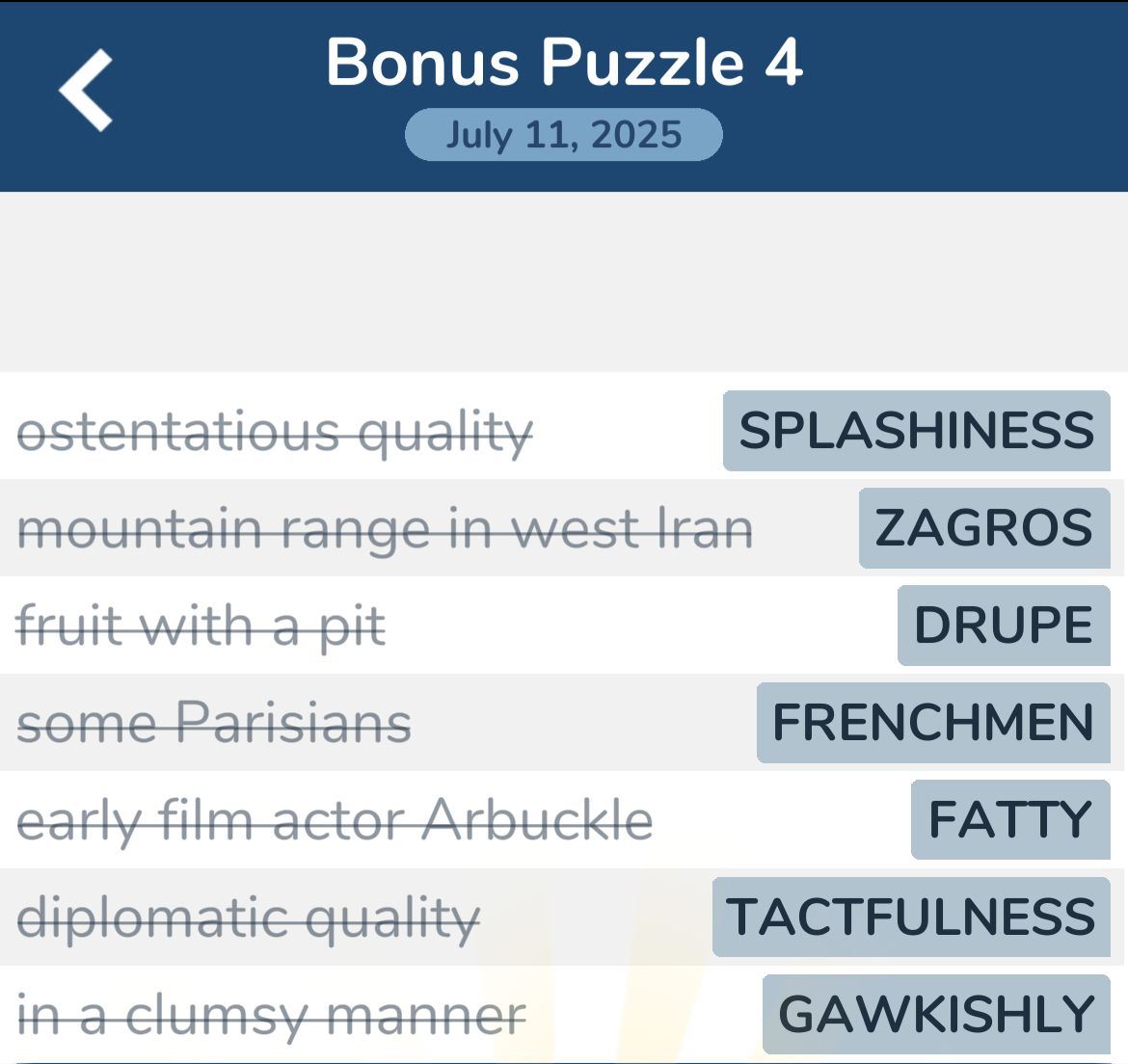 7 Little Words July 11 2025 Bonus 4