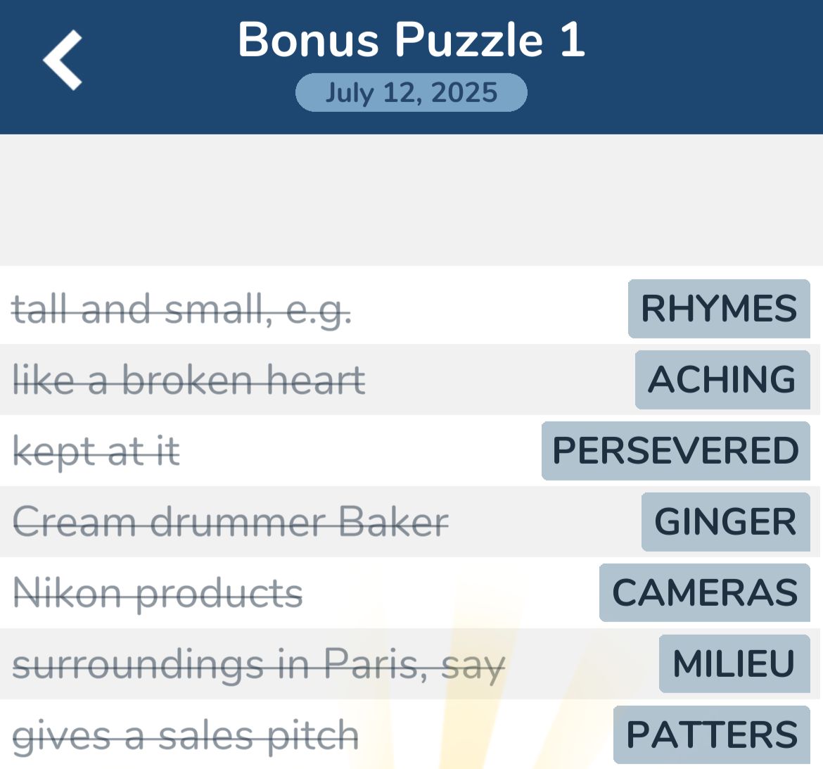 7 Little Words July 12 2025 Bonus 1