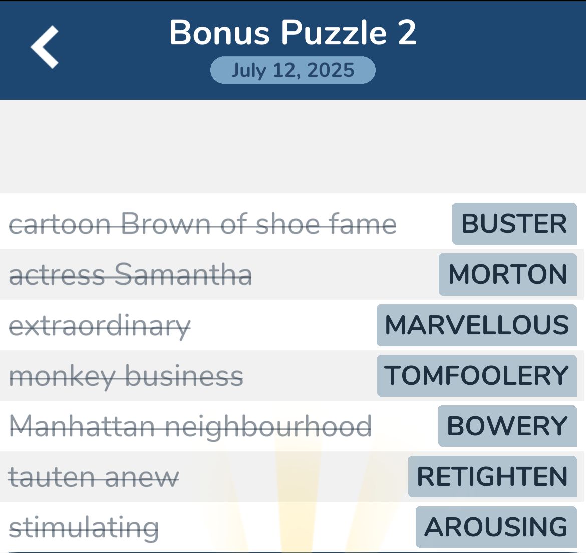 7 Little Words July 12 2025 Bonus 2