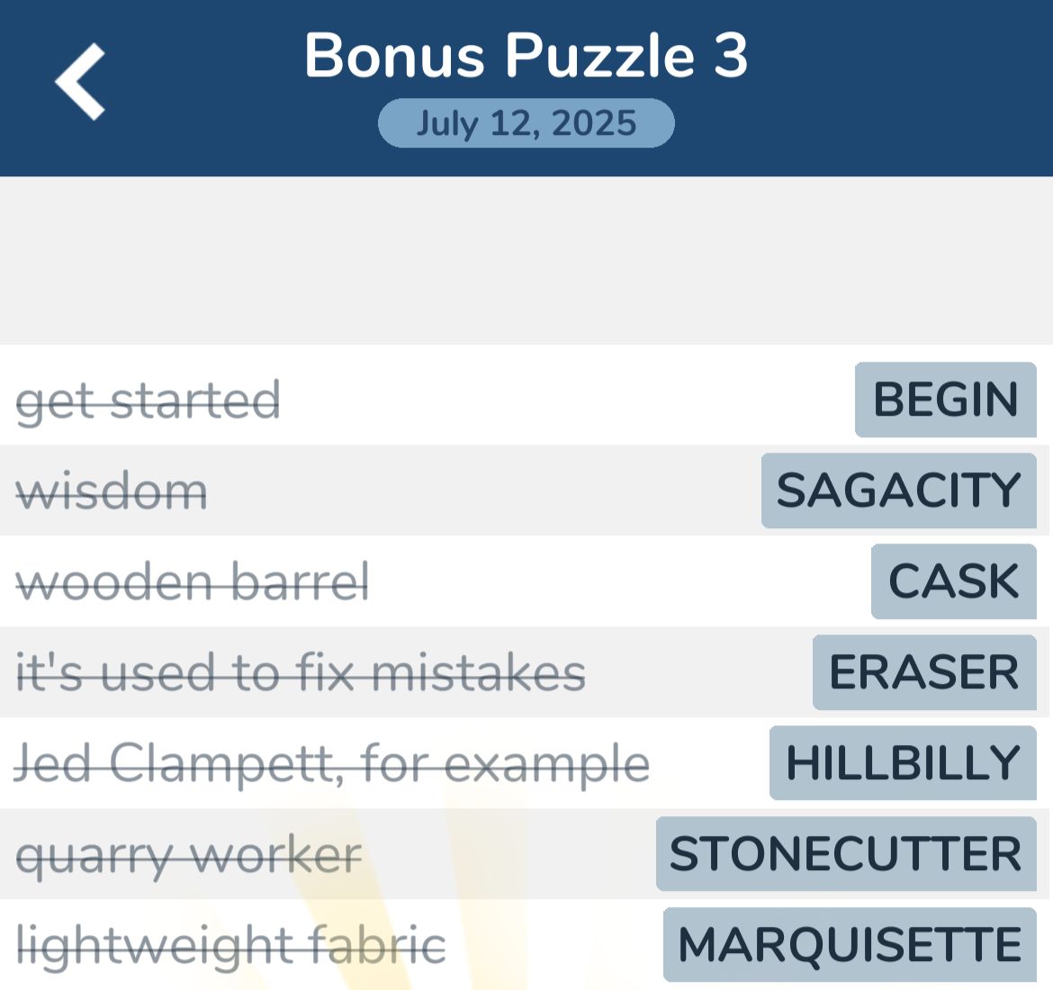 7 Little Words July 12 2025 Bonus 3